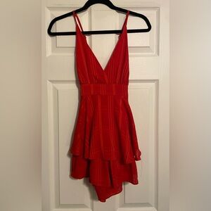 AKIRA Red Strappy V-Neck Tiered Romper